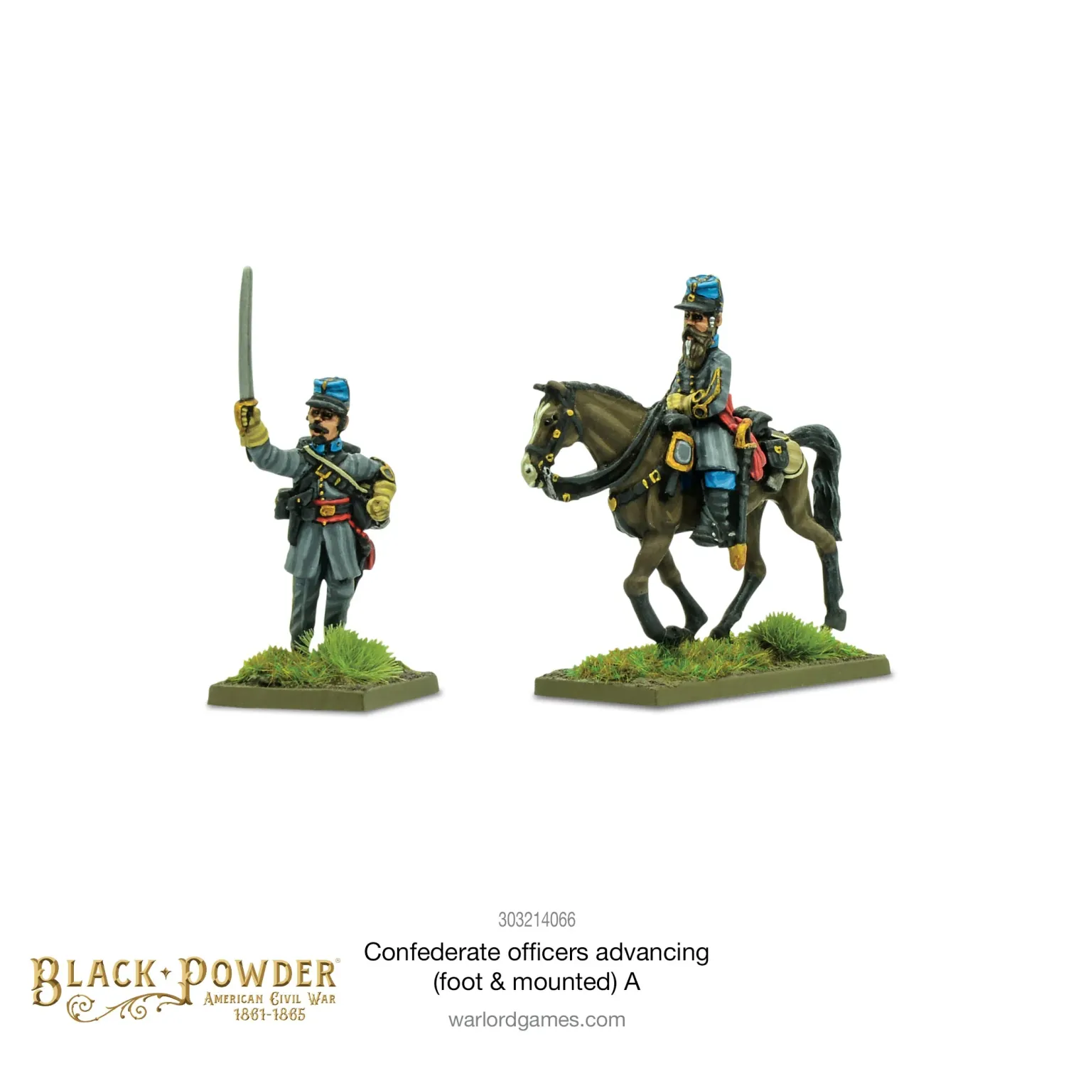 Confederate Officers advancing (foot & mounted) A - Black Powder - Warlord Games