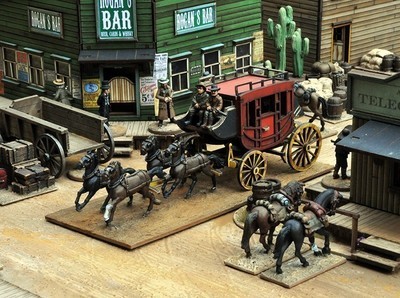 Stage Coach with 4 horses, Driver and shotgun crew and two passengers - Dead Man's Hand