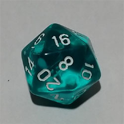 Teal W20 Tanslucent D20 20mm - Chessex