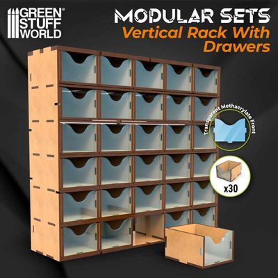 Vertikales MDF-Rack mit Schubladen Vertical Rack with Drawers (30) - Greenstuff World