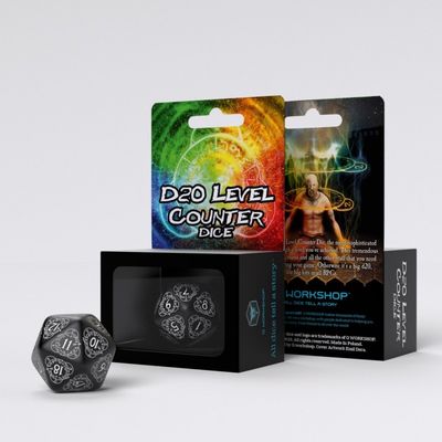 D20 Level Counter Black & white Die - Q-Workshop