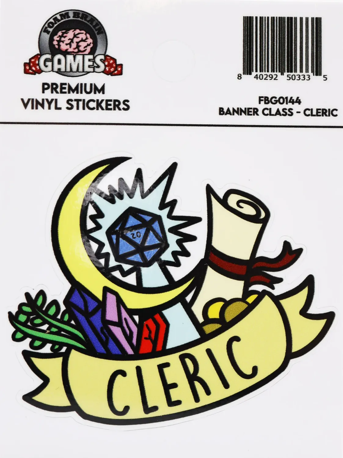 Banner Class Sticker: Cleric - Foam Brain Dice