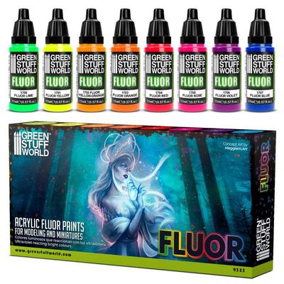 Set 8x Fluoreszierende farbe Acrylic Fluor Paints - Greenstuff World