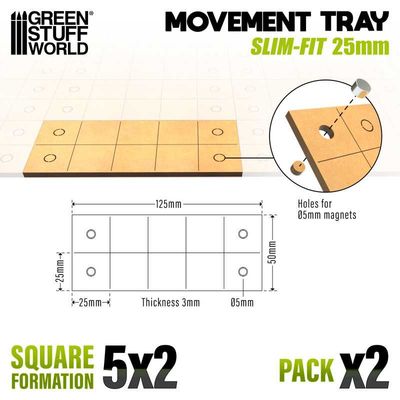 MDF Regimentsbases - Slimfit Quadratische 125x50mm Movement Tray 25mm - Greenstuff World