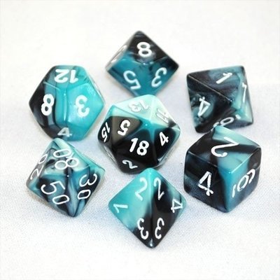 Gemini™ Black-Shell w/white Dice Set - 7-Die Set (7) - Chessex