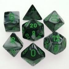 Schwarz-Grau-Grün - Opaque Polyhedral 7-Die Set (7) - Chessex