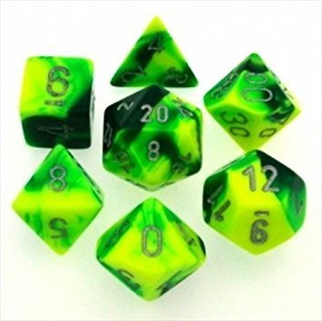 Gemini™ Green-Yellow w/silver Dice Set - 7-Die Set (7) - Chessex