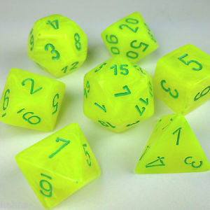 Vortex Electric Yellow w/green Dice Set - 7-Die Set (7) - Chessex