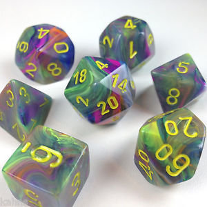 Festive Rio w/yellow - 7-Die Set (7) - Chessex