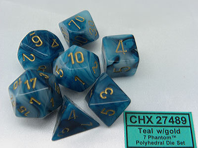 Phantom Polyhedral Teal/gold - 7-Die Set (7) - Chessex