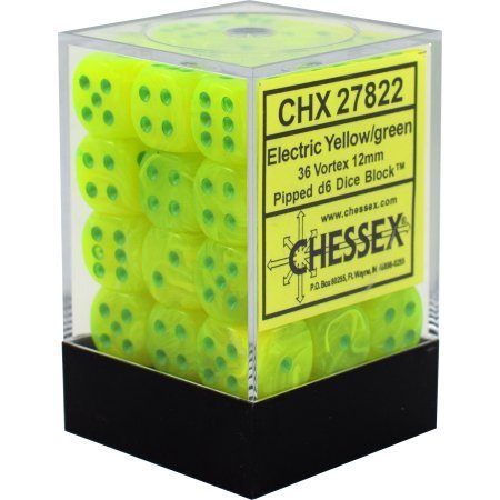 Vortex Electric Yellow w/green - 12mm (36) - Chessex