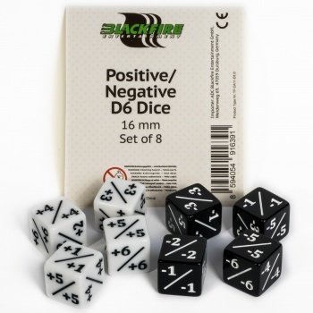 Positive/Negative D6 Dice 16 mm (8 Dice) +1/-1 Magic Counter - Blackfire