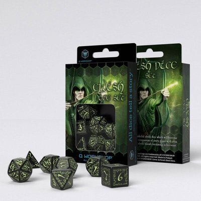 Elvish Würfel Set schwarz & glow-in-the-dark (7) - Q-Workshop