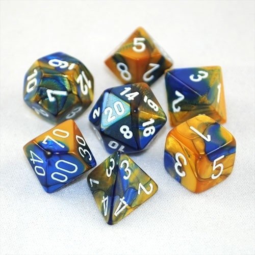 Gemini - Blue-gold/white - Opaque Polyhedral 7-Die Set (7) - Chessex