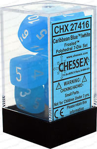 Frosted Blue w/white Dice Set - 7-Die Set (7) - Chessex