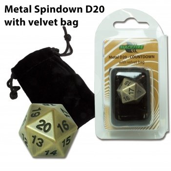 D20 Metal Countdown with velvet bag - Antique Gold - Metallwürfel