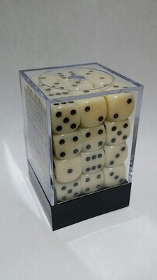 Elfenbein/Schwarz - Opaque 12mm D6 Dice Block™ (36) - Chessex
