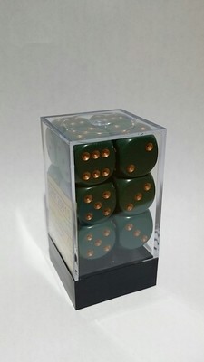 Staubig-Dunkelgrün/Kupfer - Opaque 16mm D6 Dice Block™ (12) - Chessex