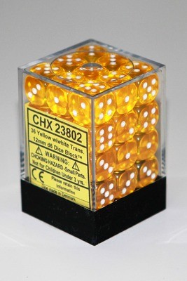 Gelb/Weiss - Translucent 12mm D6 Dice Block™ (36) - Chessex
