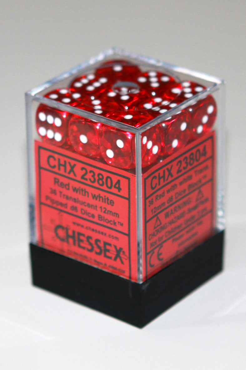 Rot/Weiss - Translucent 12mm D6 Dice Block™ (36) - Chessex