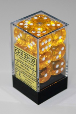 Gelb/Weiss - Translucent 16mm D6 Dice Block™ (12) - Chessex