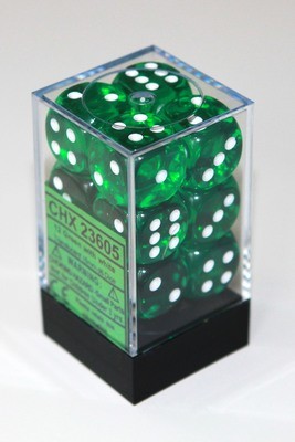 Grün/Weiss - Translucent 16mm D6 Dice Block™ (12) - Chessex