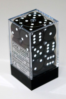 Schwarz/Weiss - Opaque 16mm D6 Dice Block™ (12) - Chessex