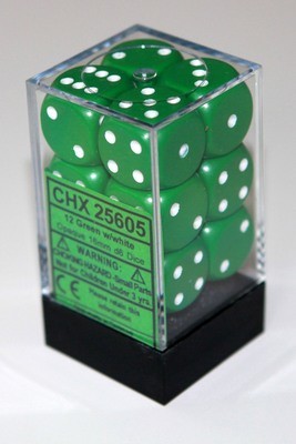 Grün/Weiss - Opaque 16mm D6 Dice Block™ (12) - Chessex