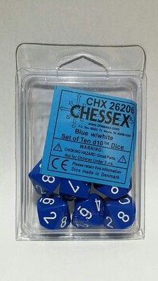 Blau/Weiss - Opaque Set of Ten D10's (10) - Chessex
