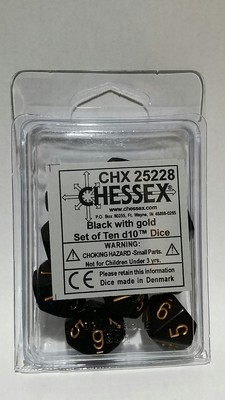 Schwarz/Gold- Opaque Set of Ten D10's (10) - Chessex