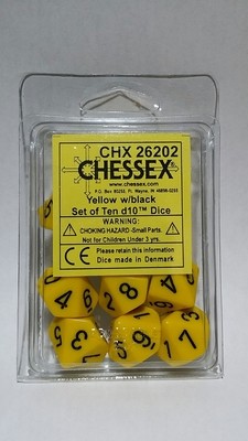 Gelb/Schwarz - Opaque Set of Ten D10's (10) - Chessex