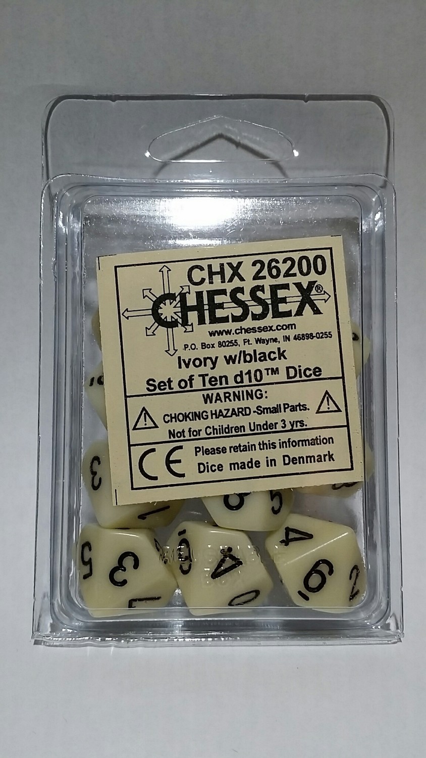 Elfenbein/Schwarz - Opaque Set of Ten D10's (10) - Chessex
