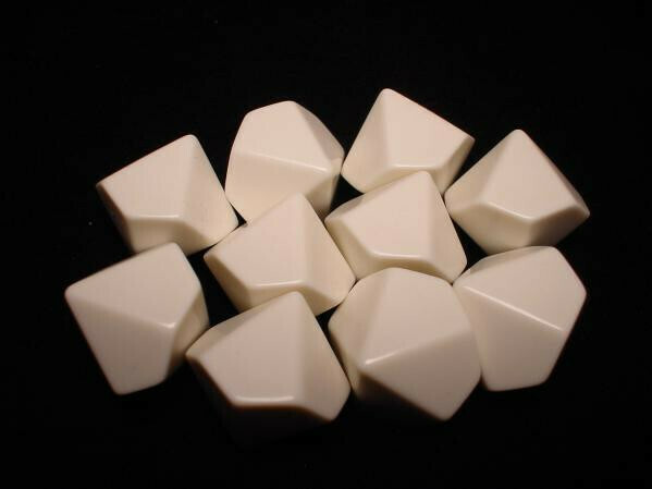 Bag of 10 D10 White Blank Opaque Polyhedral Dice - Chessex Bag of 10 D10 White Blank Opaque Polyhedral Dice - Chessex