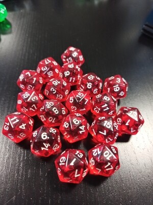 W20 D20 - 20-seitig, transparent (1x) Rot
