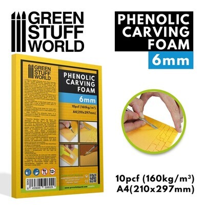 Phenolischer FOAM 6mm - Format A4 Phenolic Carving Foam - Greenstuff World