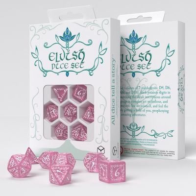 Elvish Shimmering pink & White Dice Set (7) - Q-Workshop