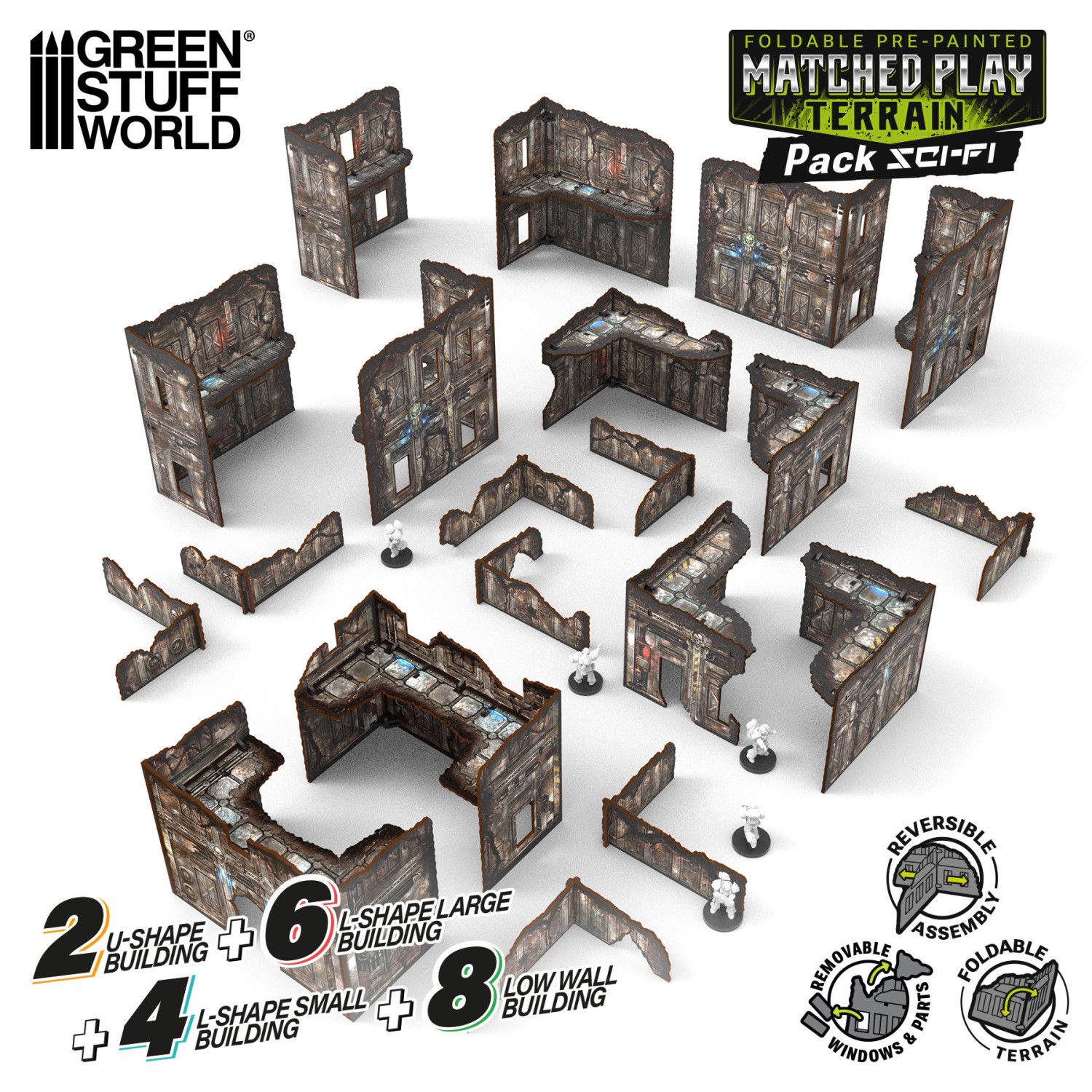 Pre-Painted Foldable Matched Play terrain pack - Sci-fi- Greenstuff World