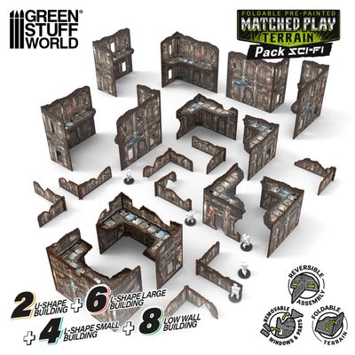 Pre-Painted Foldable Matched Play terrain pack - Sci-fi- Greenstuff World