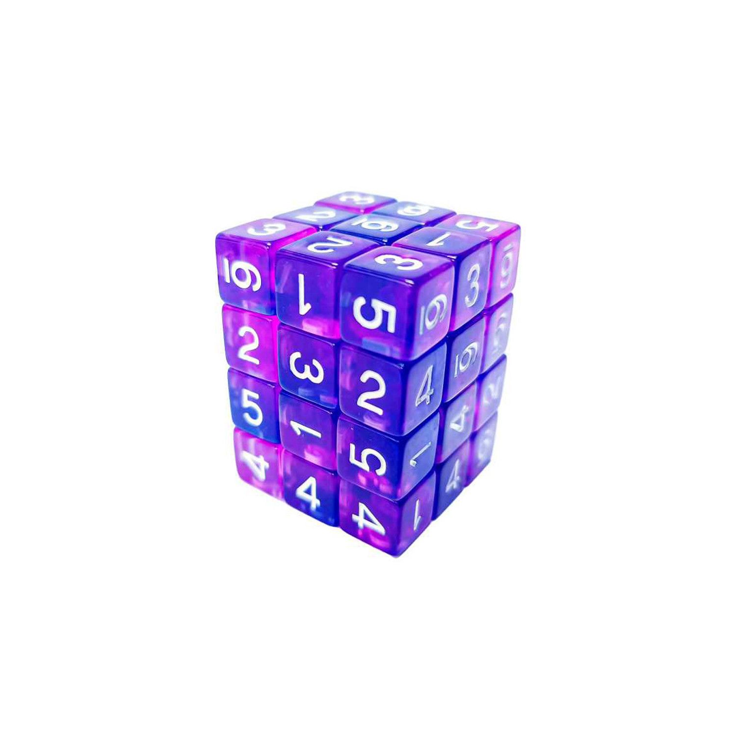 36x W6 12mm Spielwürfel - Blau/Lila Transparent (D6 Dice)