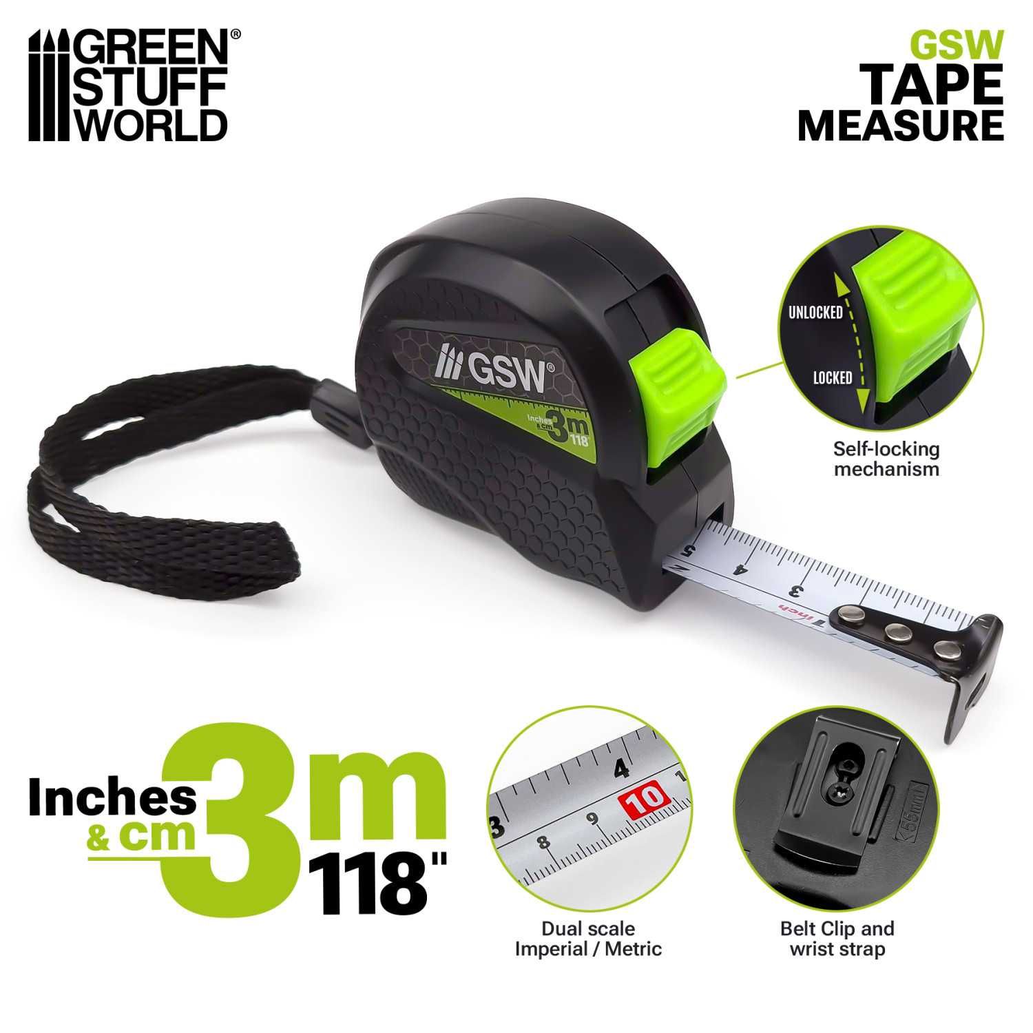 GSW Tape Measure – Centimeters and Inches - Massband - Greenstuff World