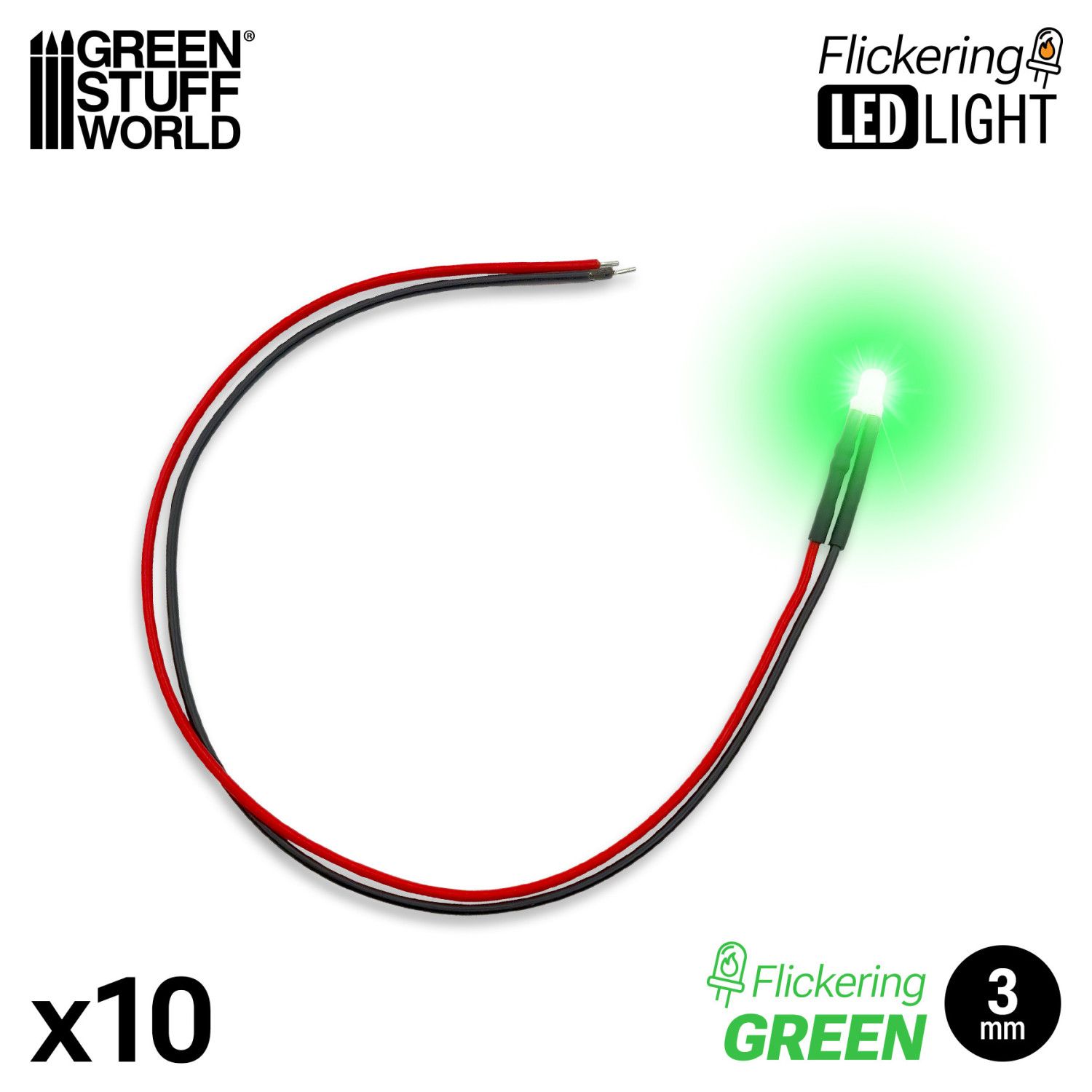 Green Flickering LED Lights 3mm - Greenstuff World