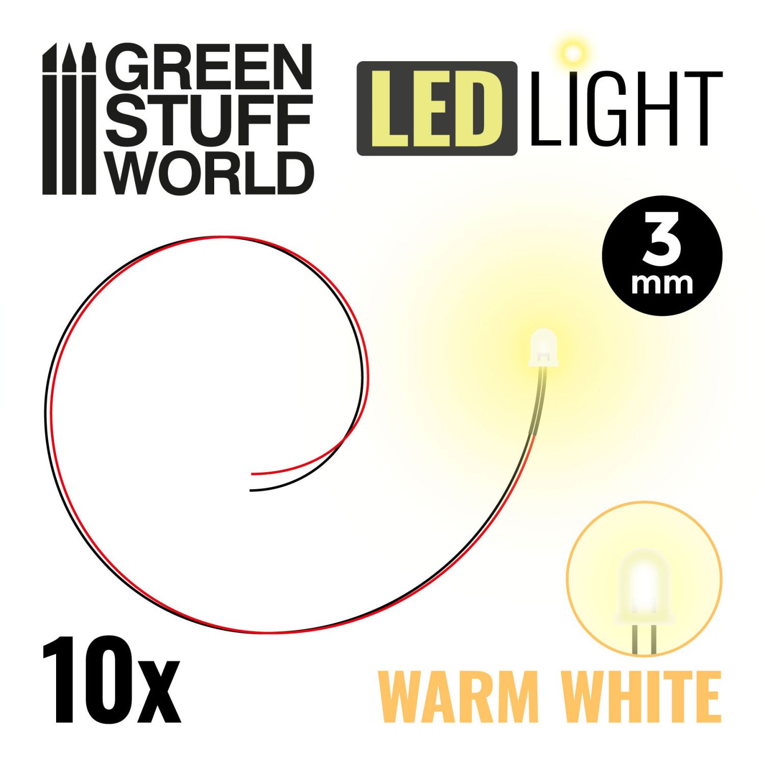 Warm White LED Lights - 3mm - Greenstuff World Warm White LED Lights - 3mm - Greenstuff World