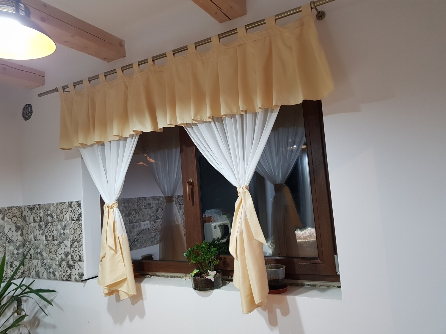 Perdea bucatarie alb &amp; crem