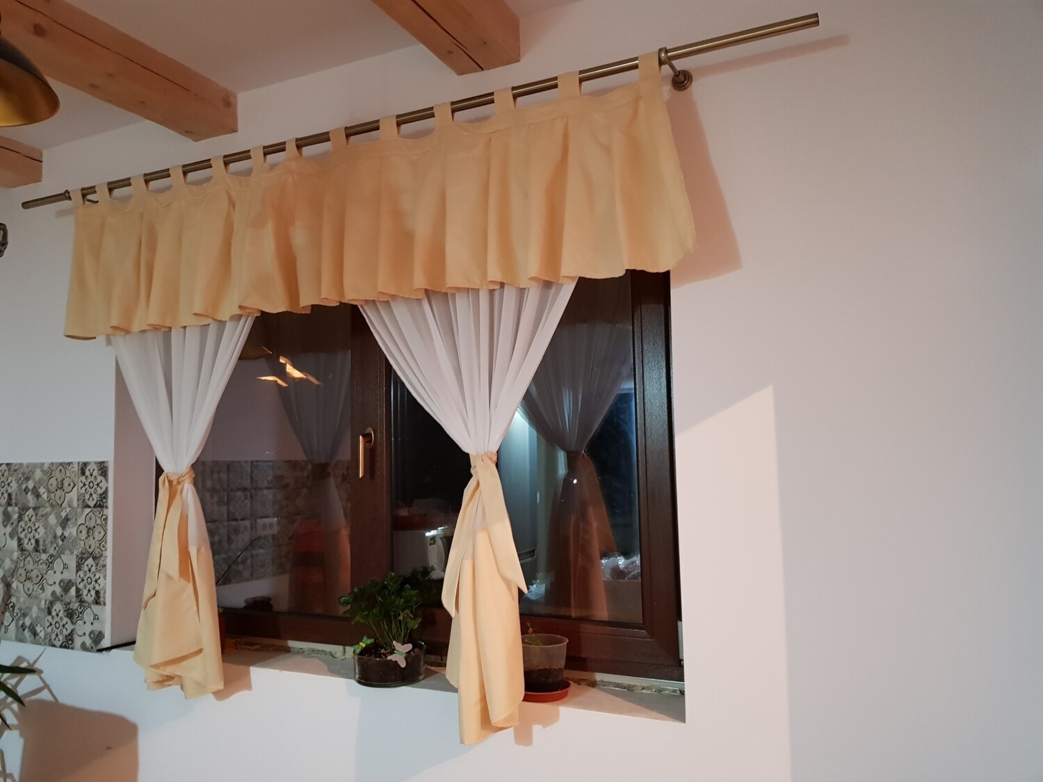 Perdea bucatarie alb &amp; crem
