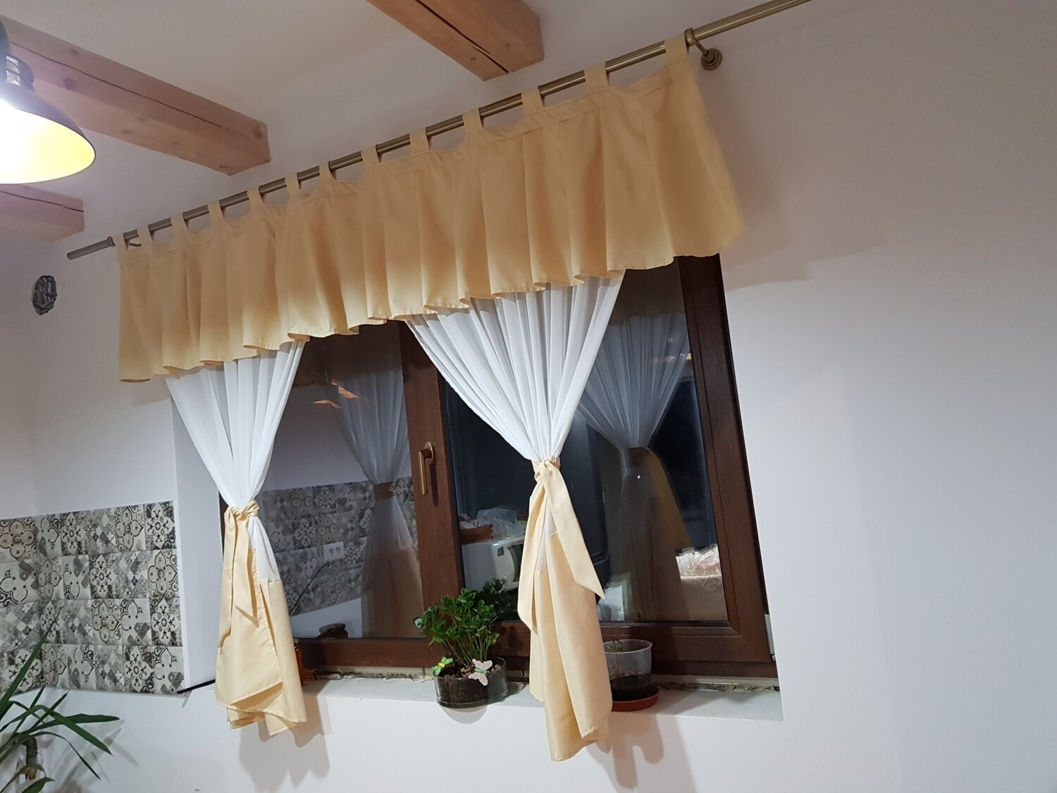Perdea bucatarie alb &amp; crem
