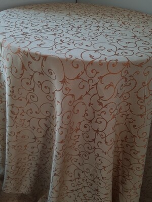 Fata masa rotunda D320 cm, brocart bej &amp; somon