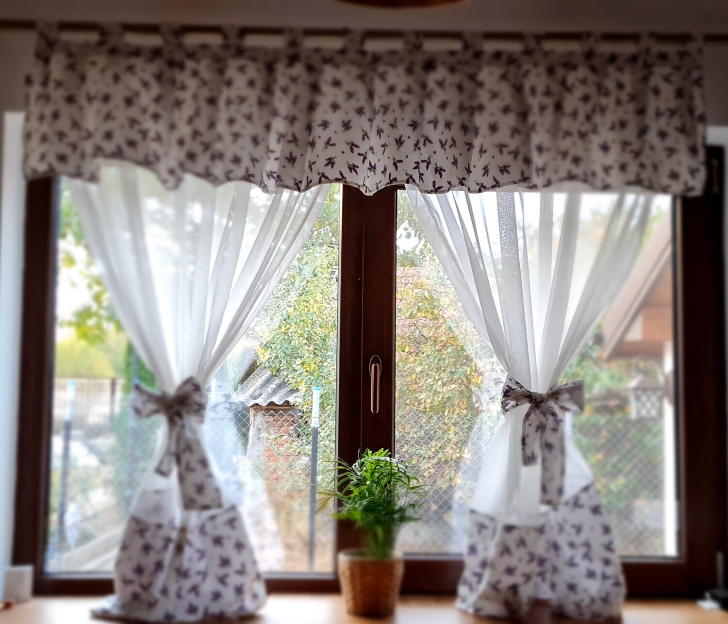 Perdea voal si bumbac imprimeu lavanda - 150x150 cm