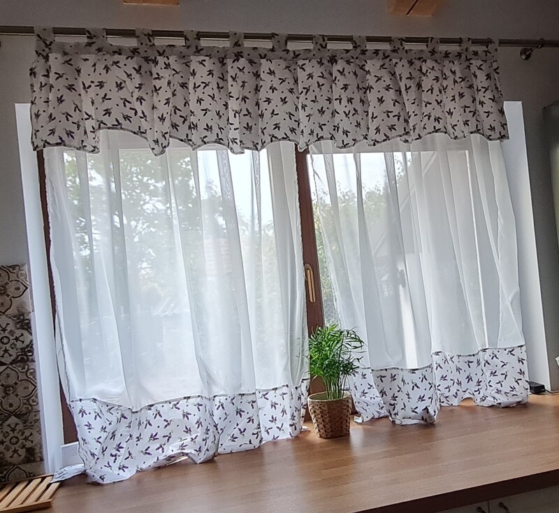 Perdea voal si bumbac imprimeu lavanda - 150x150 cm