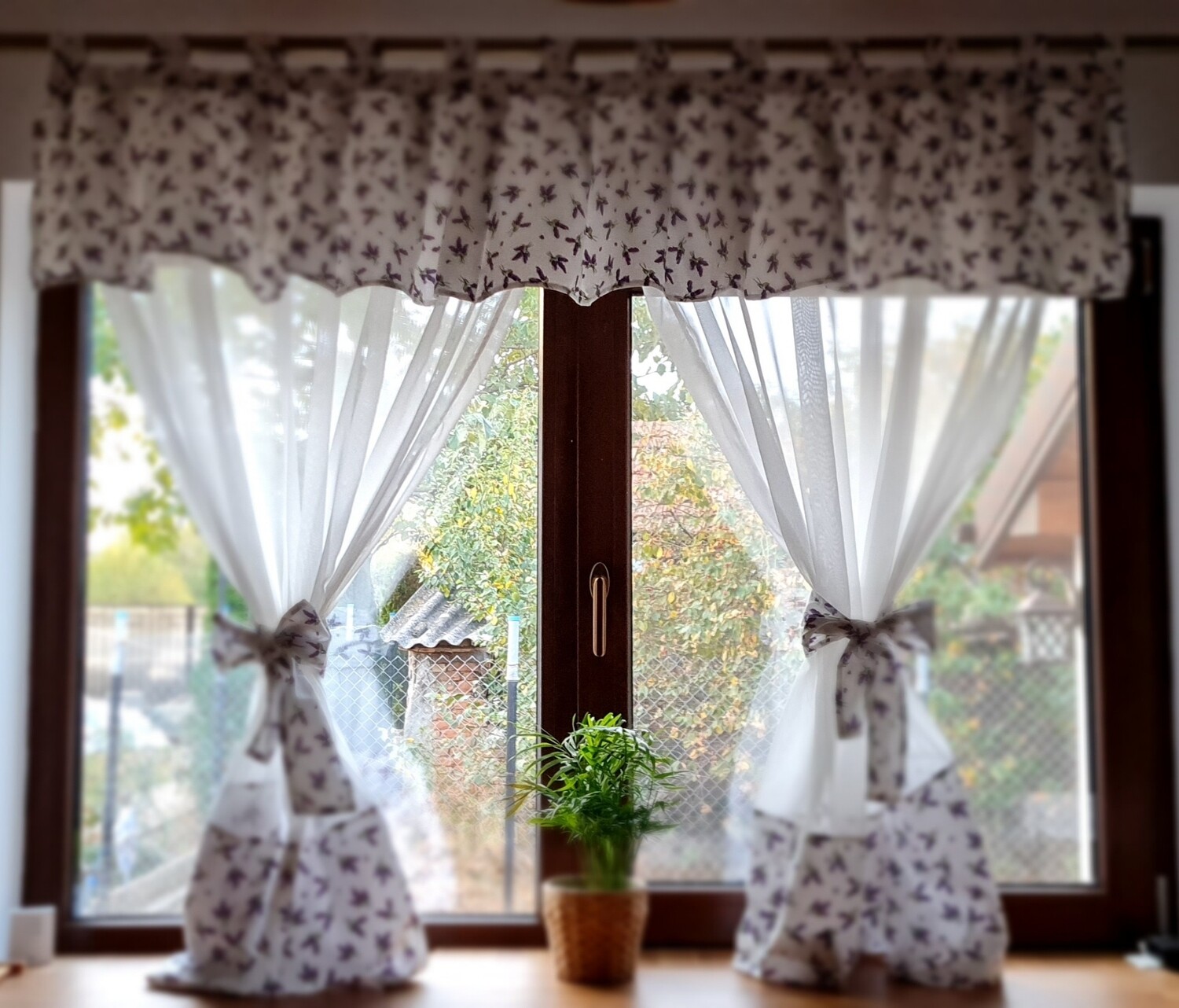 Perdea voal si bumbac imprimeu lavanda - 150x150 cm