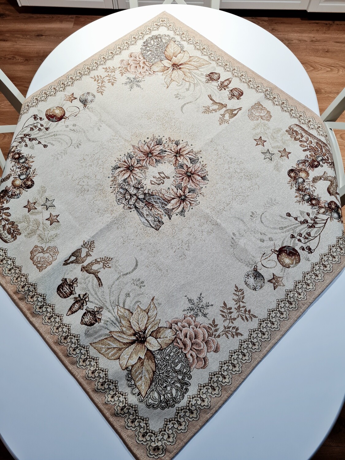 Napron 100x100 cm, crăciunițe aurii